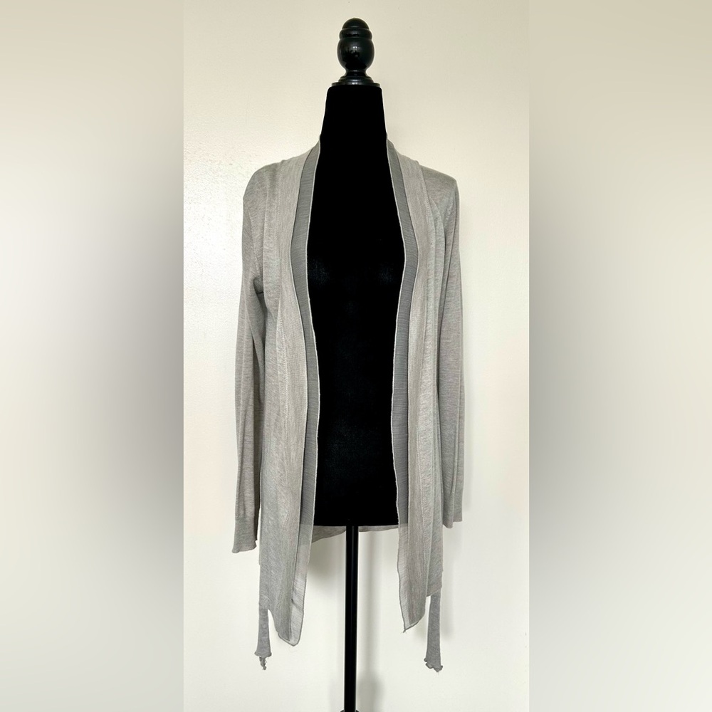 ZARA Grey Greige Cardigan with Silky Trim - M